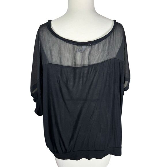 AMBIANCE APPAREL Black Jersey Knit Chiffon Sheer Yoke Back Top Sz 3XL - Picture 3 of 5